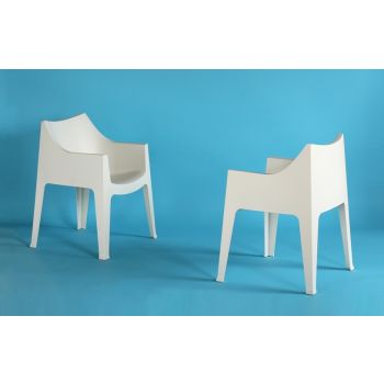 Molded Plastic Stacking Arm Chair in Off White