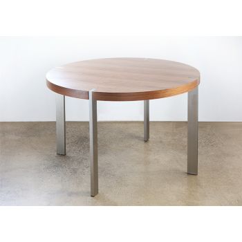 Round Walnut Dining Table with Stainless Steel Legs