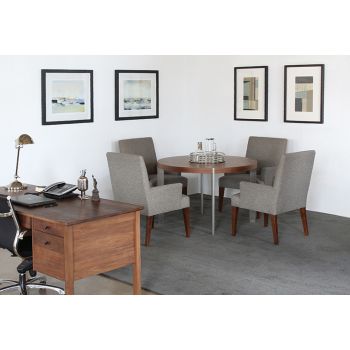 Round Walnut Dining Table with Stainless Steel Legs