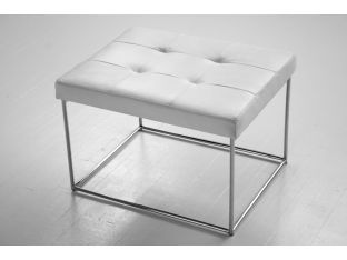 Small Tufted White Leather Bench