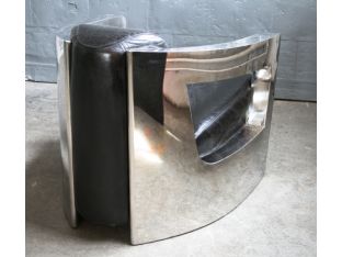 Black Leather Club Chair with Curved Metal Arms