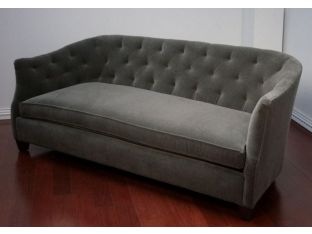 Curved Gray Velvet Sofa with Tufted Back