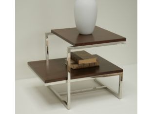 Chrome and Walnut Medium End Table