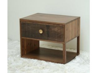 Left Side Facing End Table with Reclaimed Wood Drawer and Brass Hardware