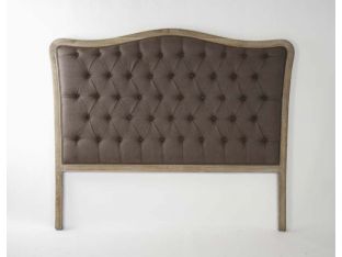 Maison Limed Gray Oak Tufted Queen Headboard in Aubergine Linen