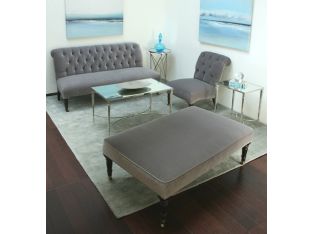 Petite Gray Velvet Tufted Settee with Nailhead Trim