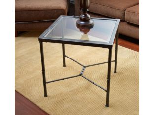 Metal End Table with Glass Top and X Stretcher Base