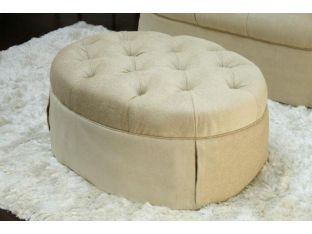Beige Tufted Oval Ottoman with Skirt