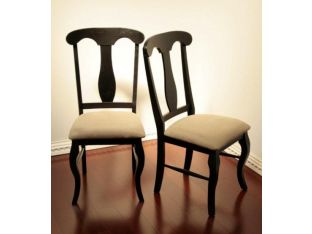 Casual Side Chair in Antique Black Finish with Tan Upholstered Seat