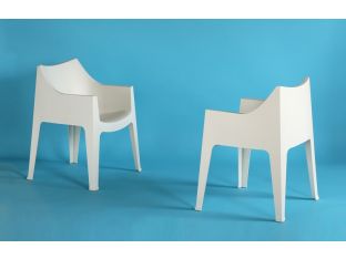 Molded Plastic Stacking Arm Chair in Off White