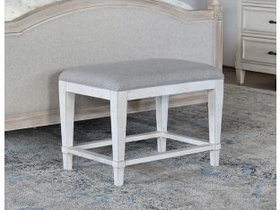 Antique White Bench With Dove Grey Linen Top