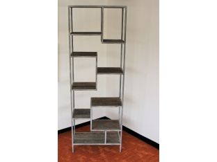 Antiqued Steel Bookcase with Reclaimed Elm Shelves