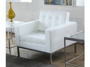 White Leather Button Tufted Knoll Style Club Chair