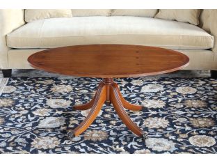 Light Yew Wood Oval Coffee Table on Pedestal, Circa 1960