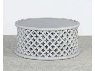 Light Grey Lattice Drum Coffee Table
