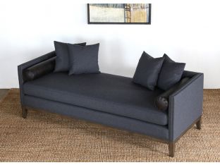 Charcoal Felt Daybed with Black Leather Bolster Pillows