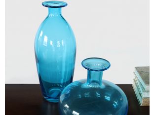 Set of 2 Blue Glass Decanters