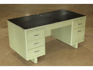 Green Metal Desk With Black Top