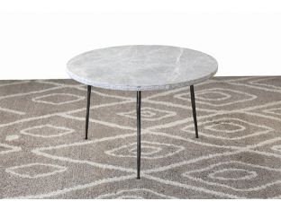 Low Gray Marble End Table with Hammered Steel Base