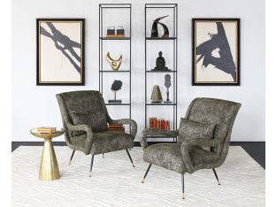 Dappled Green Lounge Chair with sculpted Arms