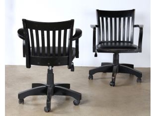 Black Wooden Rolling Desk Chair with Arms