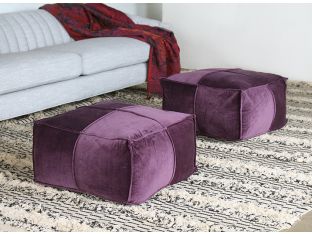 Square Pouf Ottoman in Eggplant