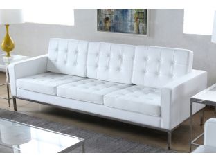 White Leather Button Tufted Knoll Style Sofa