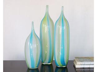 Set of 3 Green & Turquoise Striped Vases