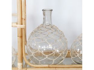 Large Glass Bottleneck Vase W/Woven Bamboo